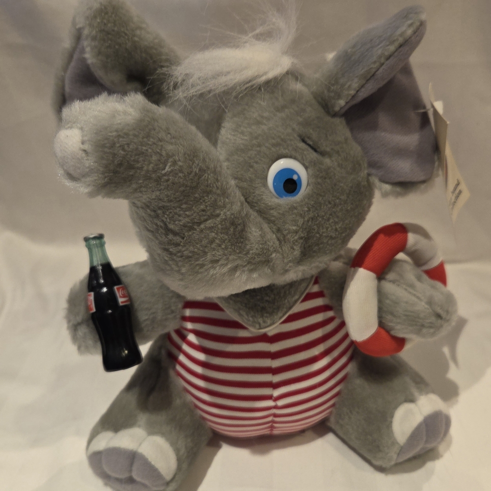 Coca Cola Gray Elephant Plush Toy with Red Stripes